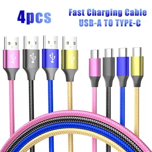 3/4pack,60W Nylon Braided,Fast Charging USB-C Cable, High-Speed Data Sync , Durable Round Shape, Male to Male, 100.58cm/201.17cm, with USB to Type-C, for Xiaomi, Huawei, for SamSung, OnePlus, for VIVO, Oppo, for Infinix & other C-connected devices.
