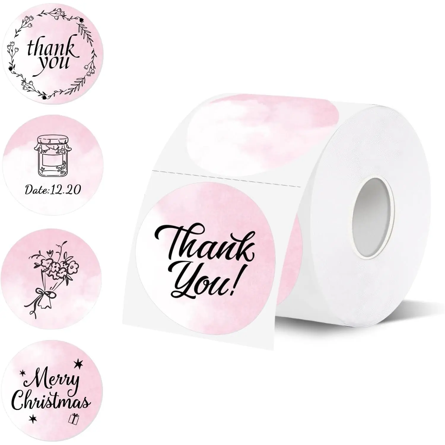 Thermal Label,2 Inch  Watercolor Round Thermal Printer Stickers,Self-Adhesive Round Direct Thermal Labels,Thermal Stickers for DIY Logo Design,Name Tag,500 Labels/1 Roll