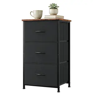 Garvee Slim 3-Drawer Dresser with Removable Fabric Drawers – Space-Saving, Multifunctional Storage Cabinet with Wood Decor – Easy Assembly – Black + Vintage Color