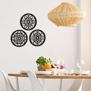 3 Pieces Thickened Rustic Wood Wall Decor,Modern Farmhouse Hanging Decoration for Living Room Bedroom Hallway Decor Office Kitchen Wall Decoration (Modern style) Gift Christmas Decorative Round Wooden Hollow