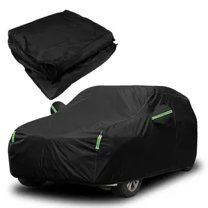 Black Car Cover with Reflective Strips, All Weather Outdoor Full Cover with UV Protection - Universal Fit for SUVs (15.9-16.7 ft), Dustproof & Snowproof