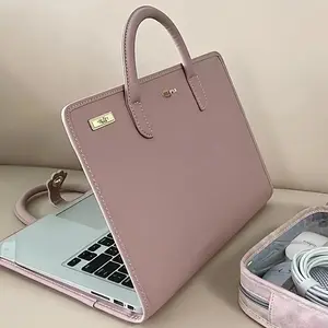 Women's Laptop Bag, Laptop Cover with Handle – Pink Synthetic Leather Laptop Case, Scratch-Resistant Protective Sleeve Compatible with MacBook & Lenovo, Lightweight Design for Office, Travel & School, Smooth Texture Finish