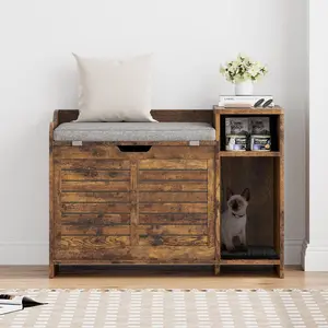 【GARVEE】Top-Opening Hidden Cat Litter Box Enclosure, Disguised Litter Box Furniture Cabinet with Cushion & Storage Shelf , Wooden Pet House Side Table for Indoor Cats,Vintage.