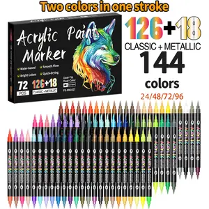 24-144 Color Acrylic Paint Markers, Dual Tip Double Color Markers, Versatile Usage, Suitable for Stone Wood Calligraphy Canvas Ceramic Metal Glass Rock Painting DIY Crafts, Dual Tip Design
