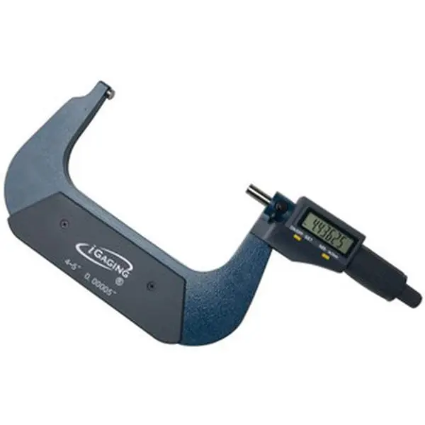 iGaging Digital Micrometer, 4-5 in Range, Easy-to-Read LCD Display, Carbide Anvil, Data Output, Durable IP40 Rating, Hand Measuring Tool for Tools & Hardware Use, Micrometers