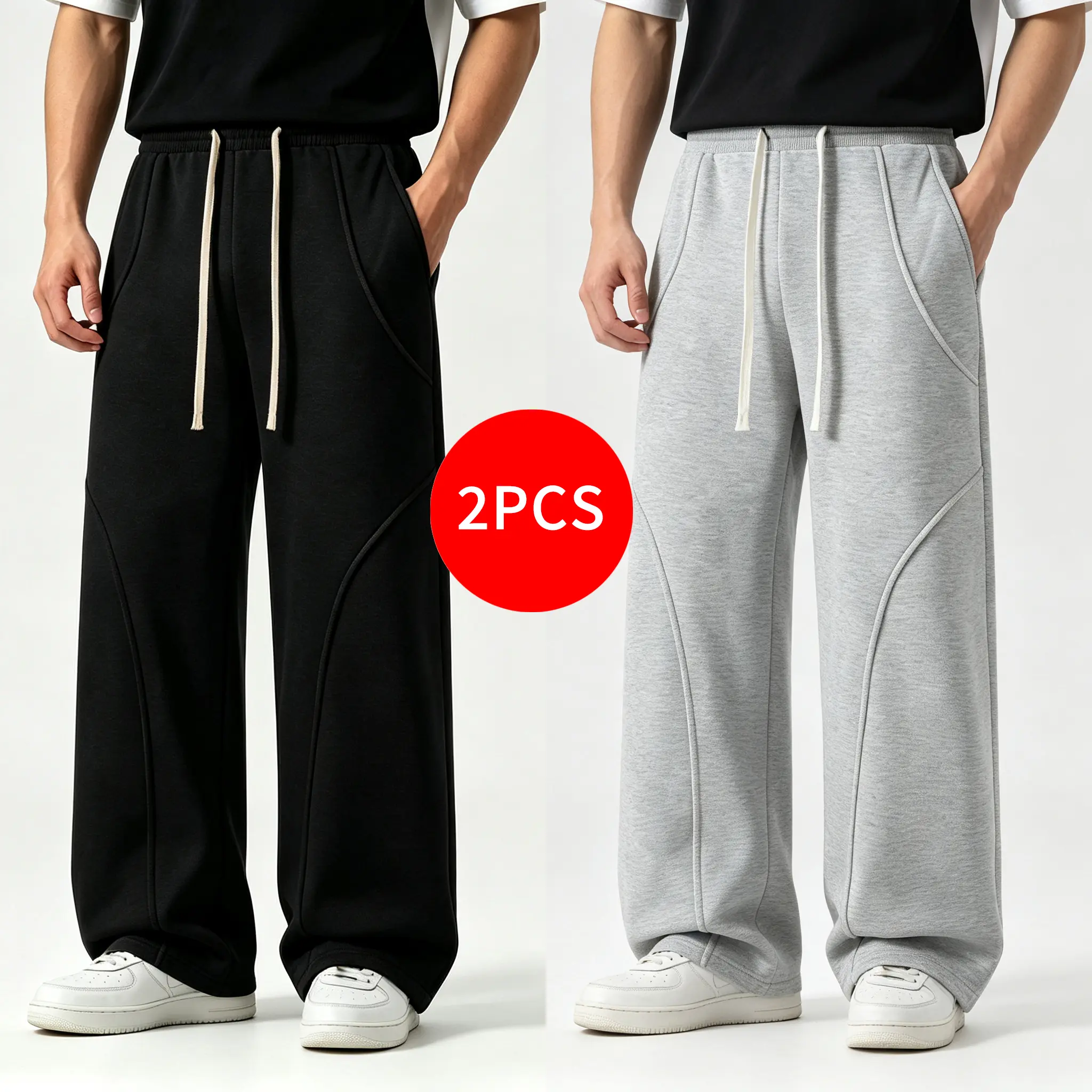 2-pcs Korean-style breathable loose summer shorts that can pair with various everyday tops; suitable for beach areas, pool areas, and everyday outings during the summer.  Menswear Pants Man Beige Trouser