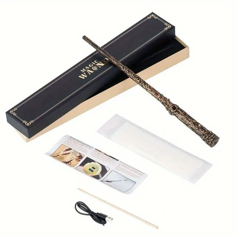 This captivating flame projection magic wand, powered by USB, boasts an elegant black and gold design and is suitable for magic shows, cosplay, stage performances, and Halloween. A safe and easy-to-use flame projector suitable for adults and teenagers.