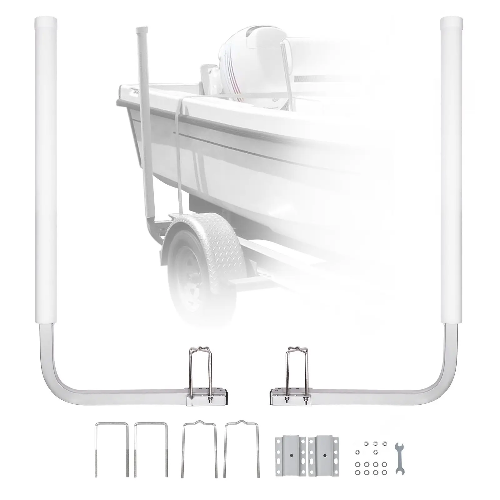 Boat Trailer Guide Poles Set, 43-Inch Adjustable Design, 2-Pack Rustproof Galvanized Steel Trailer Guides With PVC Pipes, For Ski Boat, Fishing Boat Or Sailboat Trailers, Durable Marine Trailer Accessory 2024