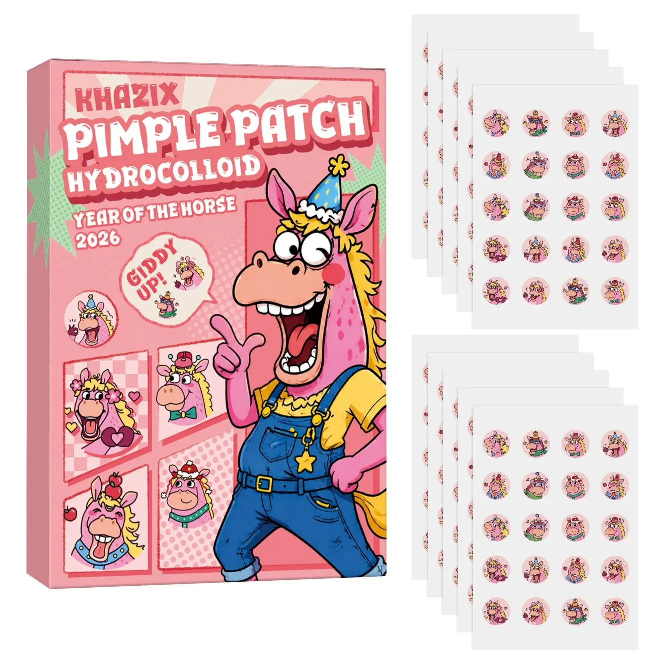 Khazlx 100/40pcs Cartoon Horse-Themed Acne Patches, Anti Blemish, Ultra-Thin, Waterproof, Sweat-Resistant, Comfortable, Invisible, Day/night Use