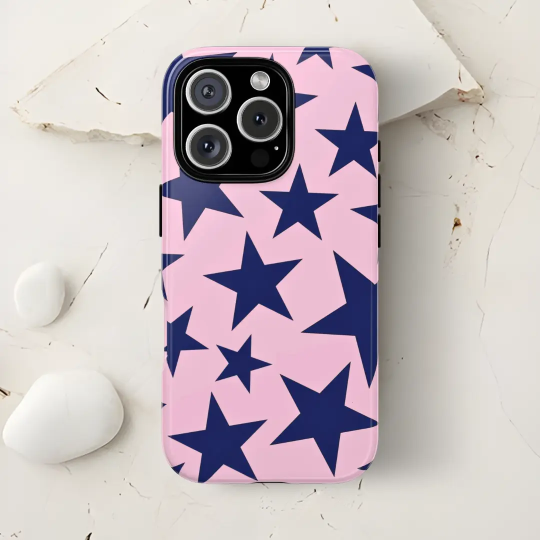 Pink Aesthetic Navy Star Aesthetic iPhone Magsafe / Tough Phone Case, Lightweight Shock Absorption Phone Case, Fits iPhone 17 16 15 14 13 12