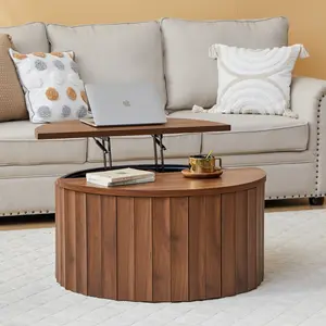 Giratree 31.5" Round Lift Top Coffee Table with Hidden Storage, Mid Century Modern Wood Coffee Table with Sliding Lift Tabletop for Living Room, Home Office, Small Spaces