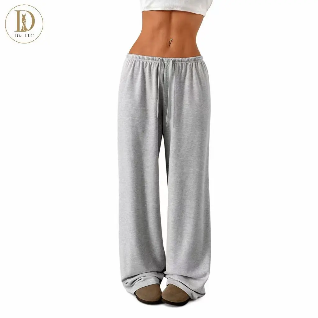 Women's Wide Leg Lounge Pants Drawstring Elastic Waist Loose Flowy Casual Sweatpants Street Style Comfortable Daily Wear 2026