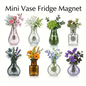 8PCS Modern Glass Plant Propagation Station - Magnetic Metal Hydroponic Vase Fridge Magnet Set, Nature-Infused Home Decor for Kitchen, Room, Ideal Mother’s Day Gift