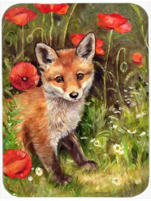Kitchen Large Glass Chopping Board - Fox Cub Design by Debbie Cook, 15 x 0.2 x 12 in, 6 lbs, Ideal for Art Lovers, Durable Cutting Board