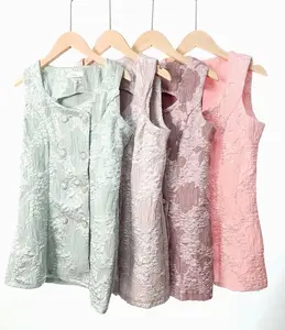 Pink Brocade Floral Short sleeves Blouse with Short Pants Fabric Women