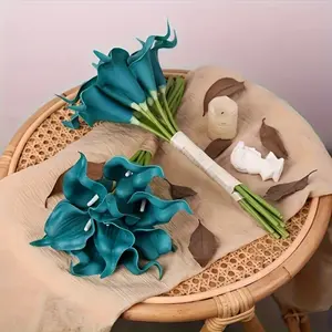 Gold-Plated Plastic Stem Flowers for Home Decor  Ideal for Valentine'S Day  Mother'S Day  Birthdays  Weddings - Versatile Decoration for Various Room Types  No Container  Non-Electric [Turquoise Lily Bouquet] SHARKBEE 12pcs Simulation Turqu