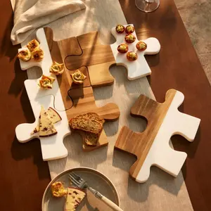 Acacia and White Marble Puzzle Cheese Board Set of 4