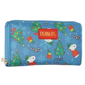 Peanuts Zip Around Wallet Snoopy and Woodstock Christmas Design Faux Leather Clutch