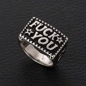 1pc Punk Style Silver Metallic Wire Letter Ring