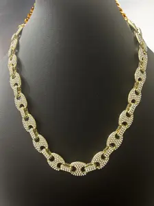 18” 13.5mm Iced Out  Mariner Link Chain – VVS CZ Gold Over Stainless Steel