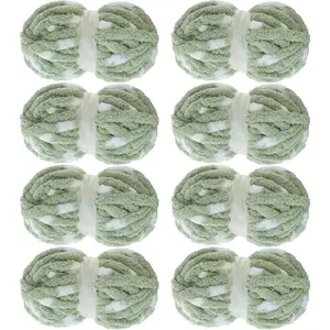 Thick Chunky Yarn for Hand & Arm Knitting,Super Bulky Big Soft Pluffy Chunky Blanket Yarn for Crocheting,8 Pack,Sage Green & White