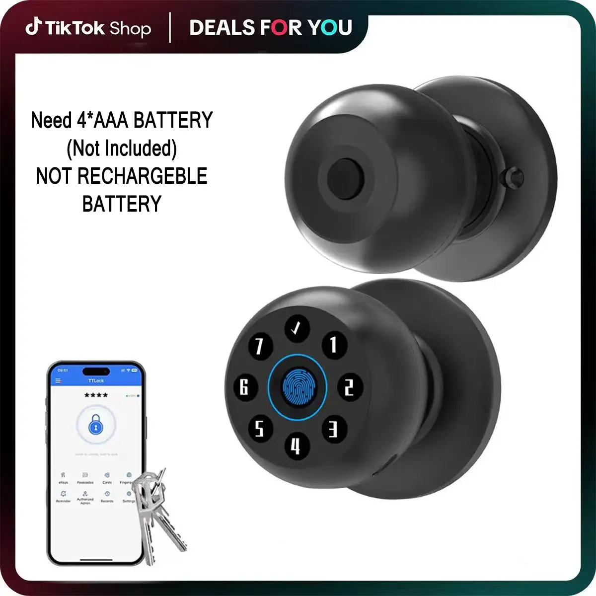 Without Rechargeble Battery-Black-With App