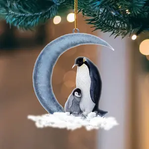 Penguin Blue Moon Hanging 2d Flat Acrylic Ornament