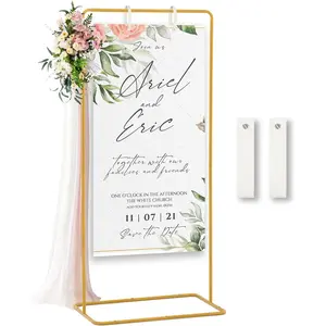 Wedding Sign Holder,Adjustable Welcome to Our Wedding Sign Stand with 2 Leather Sign Hanging Straps,Wedding Seating Chart Stand for Party,Baby Shower,Graduation Ceremony(Posters Excluded)