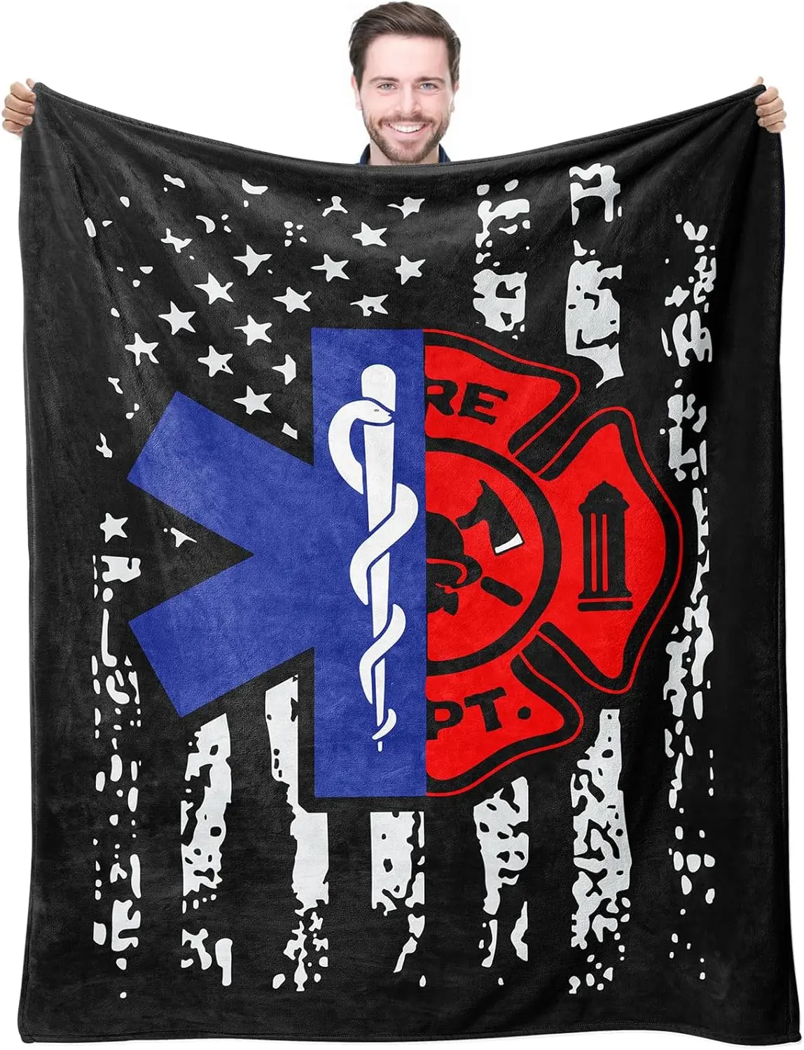 Firefighter EMT Throw Blankets Birthday Gift Idea for Men Dad Husband Son Friend 60"x50" - Practitioner Fireman Firewoman EMS Blanket For Fire Fighter FD Department First in Last Out Responder