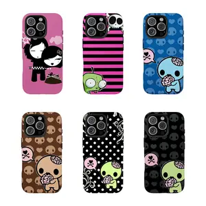 [No magnetic]  Y2K Emo Zombie Cartoon Phone Case,Dual-Layer design durable phone Cover,Grunge Pink Black Aesthetic for iPhone 17 16 15 14 13 12 11 8 7 for Samsung Series,Shockproof Protective hard Cover,perfect gift for her