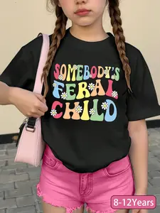 Black Oversized "SOMEBODY'S FERAL CHILD" Retro Daisy Graphic Tee - 2026 Trending Feral Kids Streetwear, Soft Cotton Fabric Perfect for Daily Looks & Hangouts