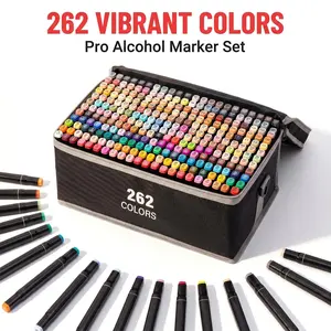 KIDGENIUS Colorful Marker Set - 262/168/120 Teacher-Recommended Alcohol Markers for Kids, Dual-Tip No-Smudge, Works on Wood Ceramic Canvas Metal, Back to School Art Project Gift, Artist Bundle