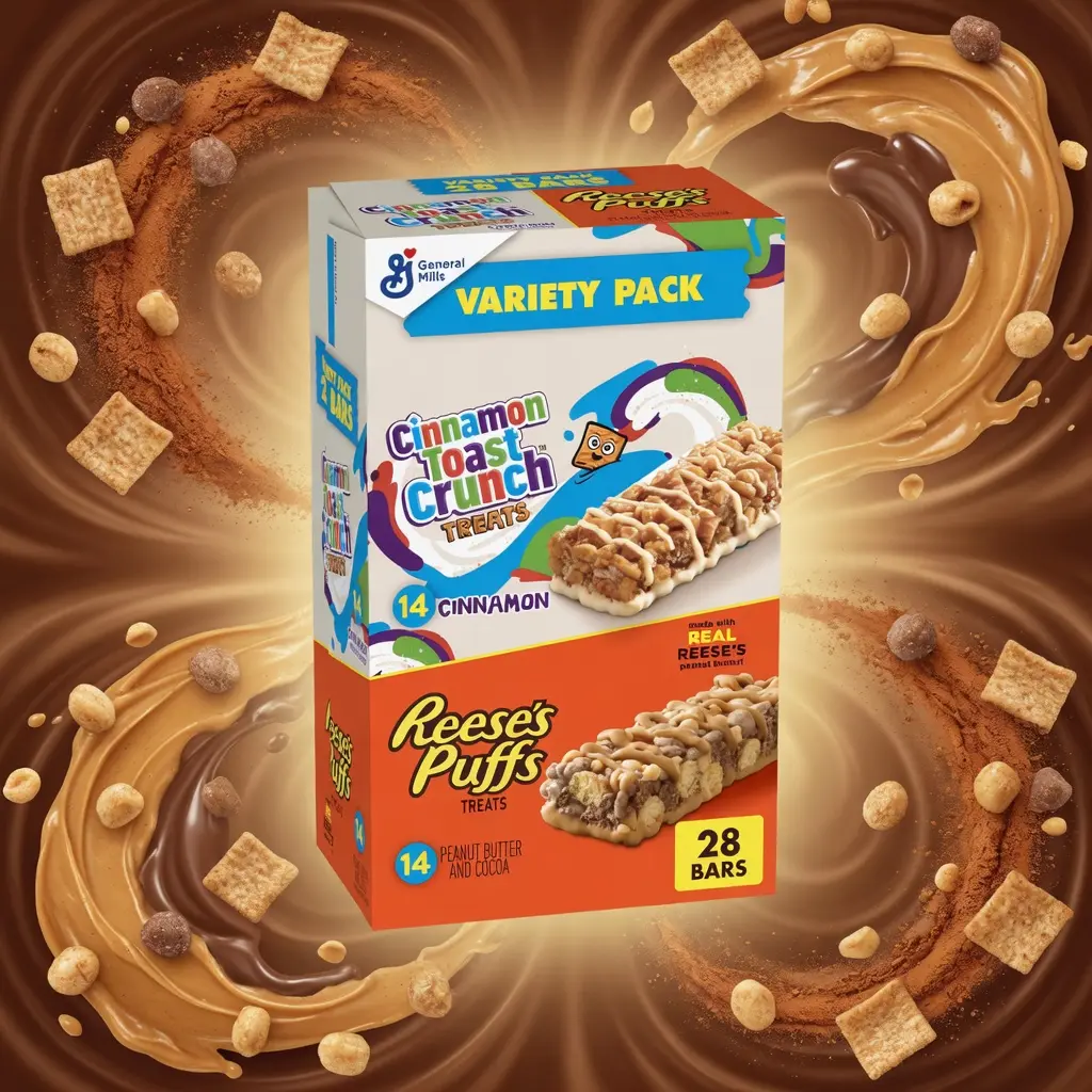 Cinnamon Toast Crunch and REESE'S PUFFS Cereal Treat Bars, Snack Bars, Value Pack, 28 Ct, 23.8 oz