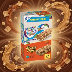 Cinnamon Toast Crunch and REESE'S PUFFS Cereal Treat Bars, Snack Bars, Value Pack, 28 Ct, 23.8 oz