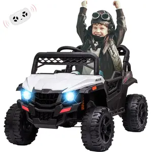 GARVEE 12V Electric Ride On UTV for Toddlers with Parental Remote Control, 4-Wheel Spring Suspension, LED Lights, and Music - White
