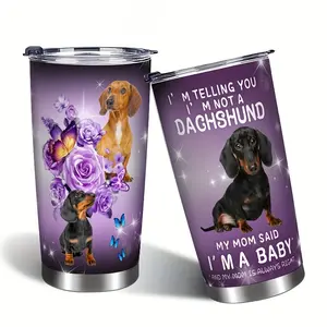 20oz Dachshund Dog Print Stainless Steel Tumbler – Insulated Coffee Mug with Straw Lid, Double-Wall Vacuum Thermal Cup, Fashionable Gift for Pet Lovers, Dog Cafes, Outdoor Sports & Everyday Use