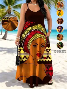 Elegant Plus Size Dress with Pockets, 6 Print Options, Adjustable Straps, Loose Fit, Comfortable Stretch Fabric, Ideal for Curvy Women