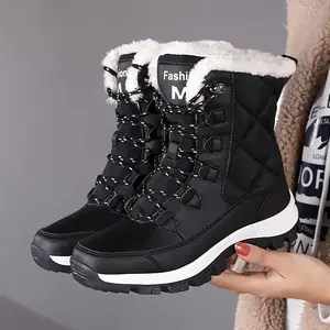 Women's Fashionable Snow Boots Outdoor Hiking Warm Waterproof Rainproof Anti-Slip High-Top Classic Boots with Fur Lining & Thick High-Waist Design Girl Footwear Walking Shoes Parent autumn winter warm walking shoe white boot Bota warm plush lining hiking