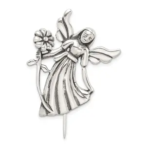 Sterling Silver 925 Antique Angel Pin with Floral Elegance