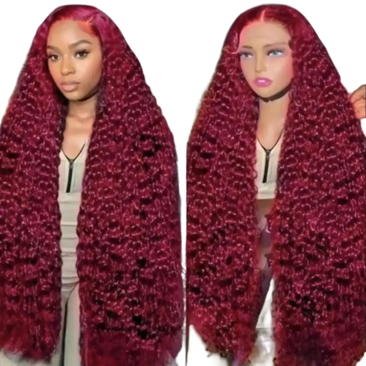 99J Burgundy 13x6 Deep Wave HD Lace Front Wig Human Hair for Women Brazilian Virgin Hair Pre Plucked with Baby Hair Curly Wig Loose Wave Wigs Heat Resistant Wigs