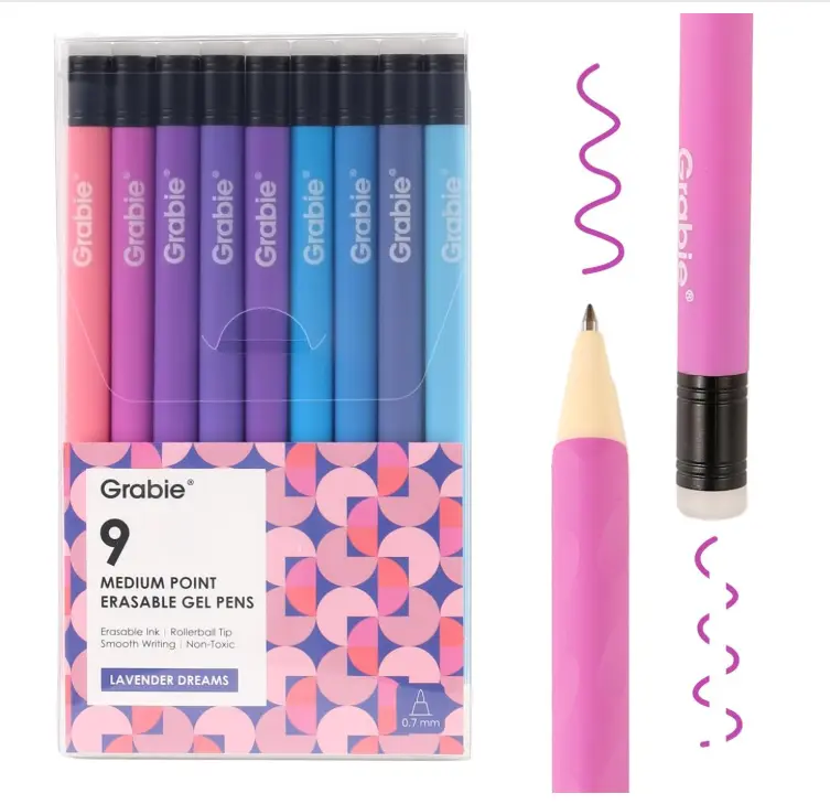 Erasable Gel Pens, Medium Point 0.7 mm Erasable Pens, Make Mistakes Disappear for Drawing Writing Planner, Pack of 9 Assorted Colors(Lavender Dreams)