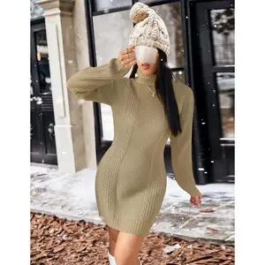 Libsorge Womens Cute Turtleneck Cable Knit Sweater Dress Fall 2024 Dressy Casual Lightweight Slim Fit Mini Dresses