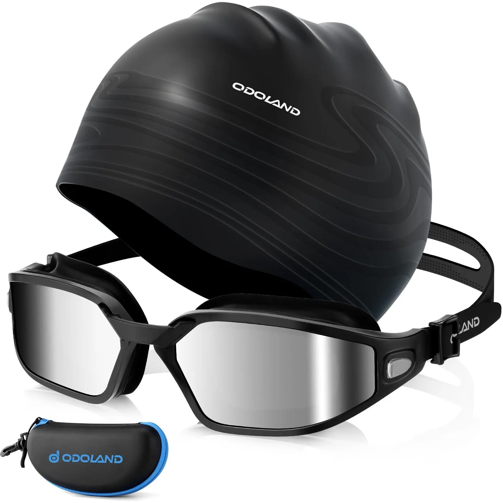 Odoland Swim Goggles Swimming Cap with Goggles Case UV Protection Swimming Goggles Silicone Swim Cap No Leaking Anti Fog Goggles for Adult Men Women YouthSilver