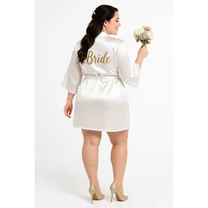 Elegant Plus Size "Bride" Satin Robe with Gold Accents