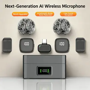 Upgraded AI Noise Canceling Wireless Lapel Microphone, 2 Pack Mini Clip-on Mic with Charging Box, Omnidirectional Recording Mic for TikTok/Video/Vlogging/Interview, No Delay, Support While Charging
