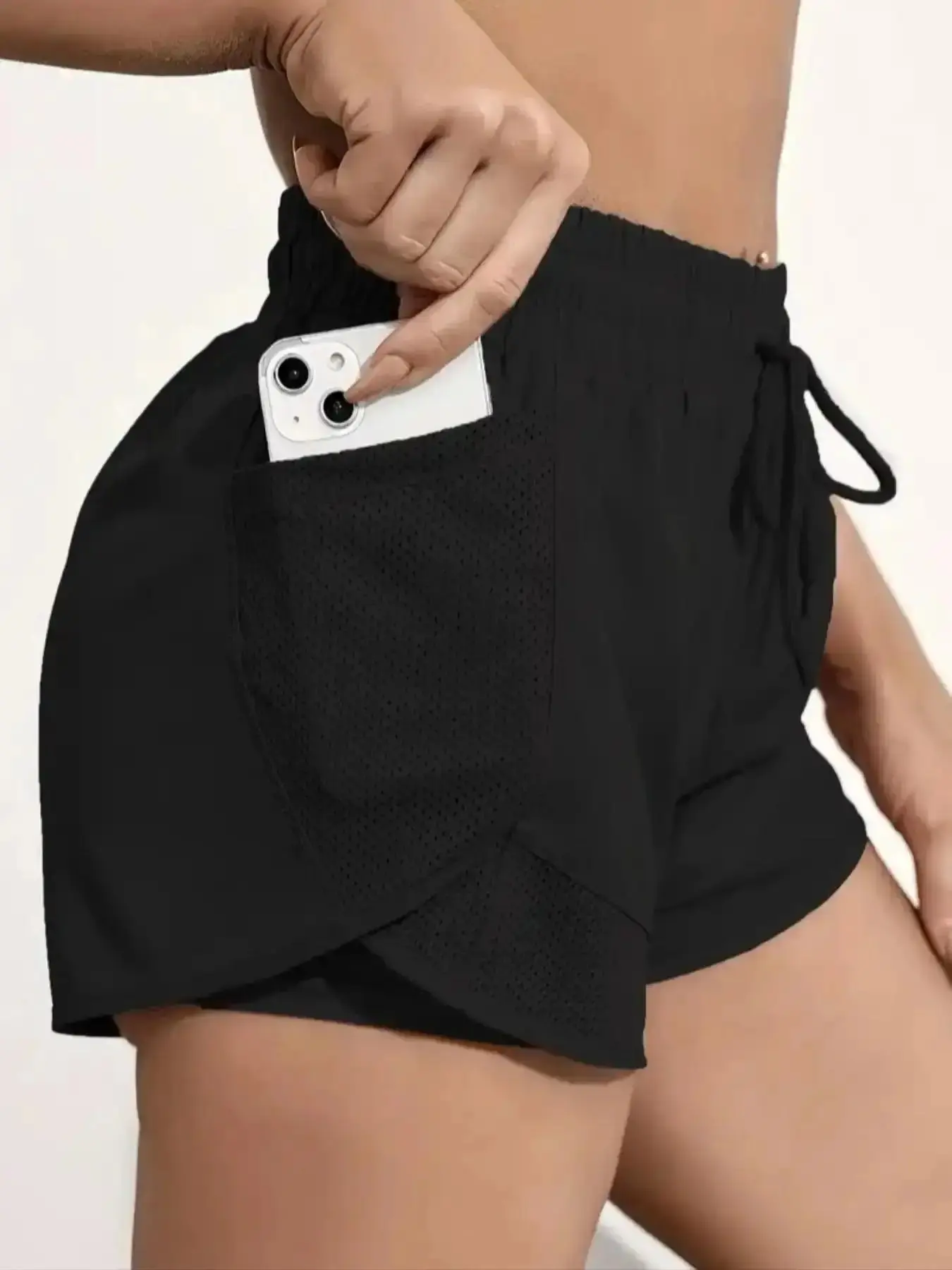 Women's 2-IN-1 Drawstring Pocket Sports Gym Shorts, Sporty Quick Dry Wrap Track for Running Yoga Workout, Summer Outfits 2026, Stretch Clothing modern stylish on trend statement piece