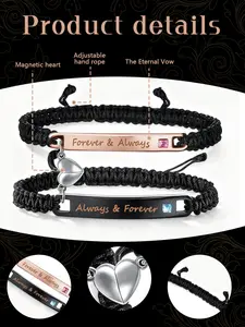 Couple Magnetic Heart Bracelet Set, Adjustable Forever & Always Engraved, Promise Bangle, Perfect Gift for Valentine's Day, Christmas, Anniversary