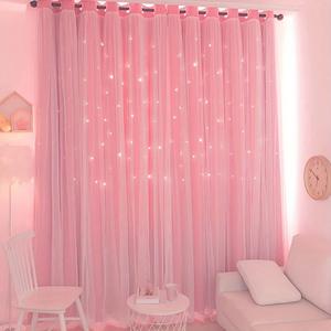 princess style star double layer blackout curtain, insulation sun protection, uv blocker, classic design for living room bedroom decor