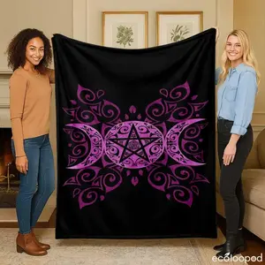 Triple Moon Goddess Flannel Blanket, Wiccan Pentacle Mandala Print, Super Soft Cozy, Lightweight, Warm, Decorative, Suitable for Couch, Bed, Sofa, Camping, Travel, Living Room, Bedroom, Halloween Gifts, Witchcraft Decor.