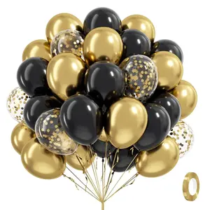 62 pieces, black and gold confetti latex balloon set, wedding, engagement party, bachelor party, birthday, graduation, anniversary, Party Balloons Decorations, indoor outdoor home decoration
